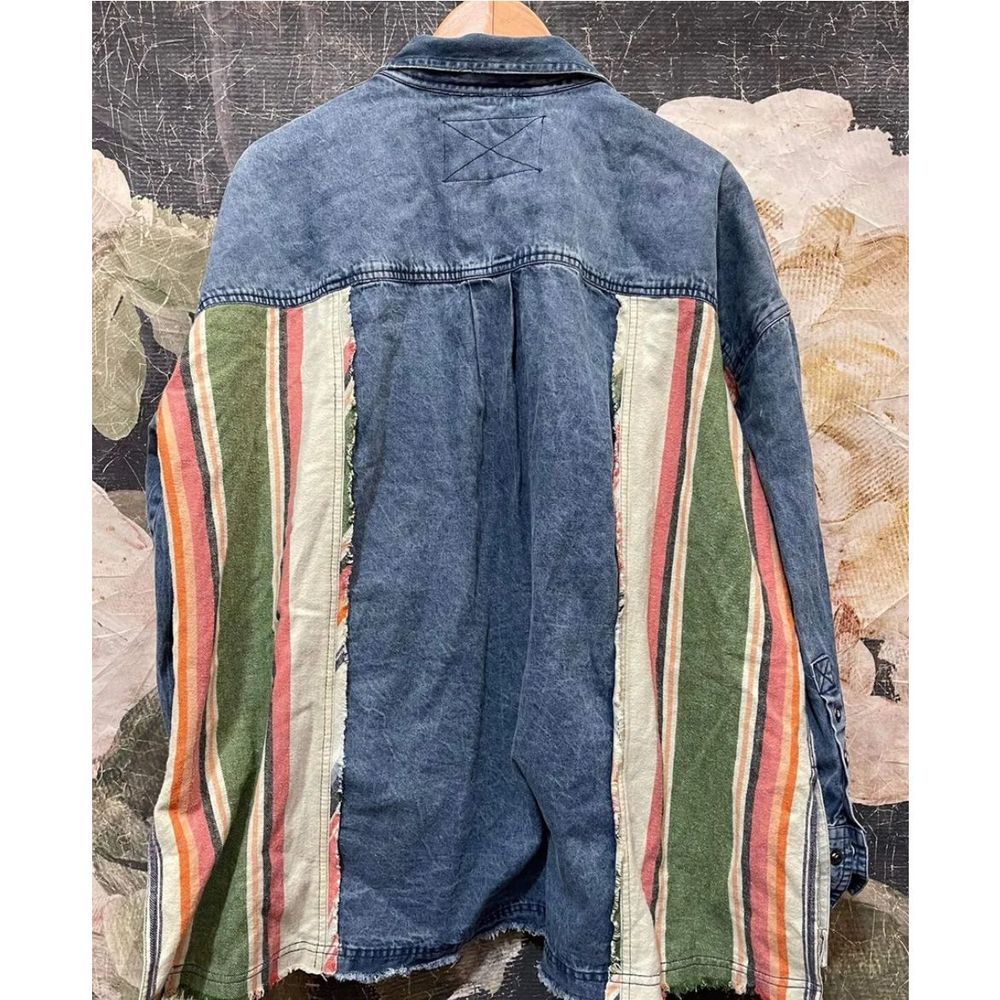 New Free People Blanket Stripe Denim Top Size XS